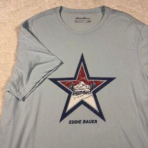 Eddie Bauer Mens XL Light Blue Star Mountain Graphic T Shirt‎ Cotton USA Tee